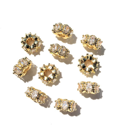 20-50pcs/lot 8.4mm Egg Shape CZ Paved Rondelle Wheel Spacers Gold CZ Paved Spacers New Spacers Arrivals Rondelle Beads Wholesale Charms Beads Beyond