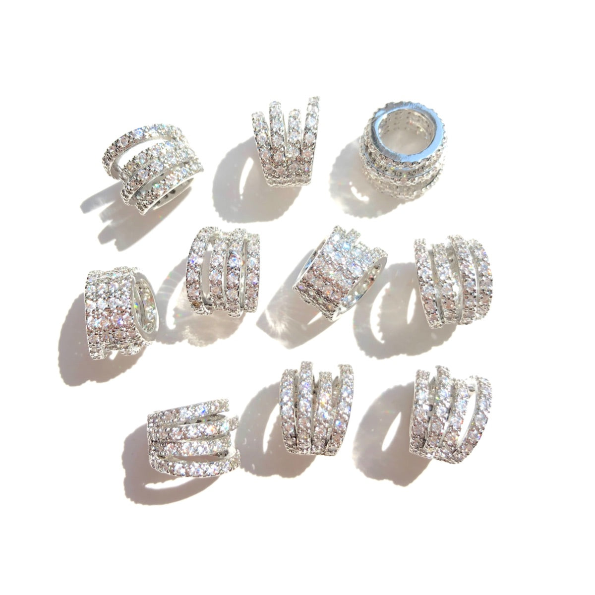 10-20-50pcs/lot 10.5*8mm CZ Paved Hollow Tube Wheel Spacers Silver CZ Paved Spacers New Spacers Arrivals Rondelle Beads Wholesale Charms Beads Beyond