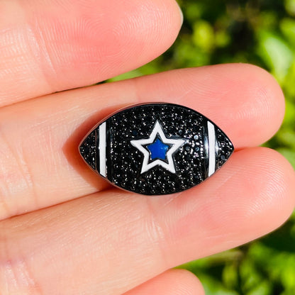 10pcs/lot CZ Paved 3D Blue Star Cowboys American Football Centerpiece Spacers CZ Paved Spacers American Football Sports New Spacers Arrivals Charms Beads Beyond