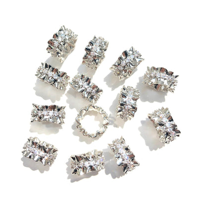 20-50pcs/lot 11.6*6.3mm CZ Paved Big Hole Rondelle Wheel Spacers Silver CZ Paved Spacers New Spacers Arrivals Rondelle Beads Wholesale Charms Beads Beyond