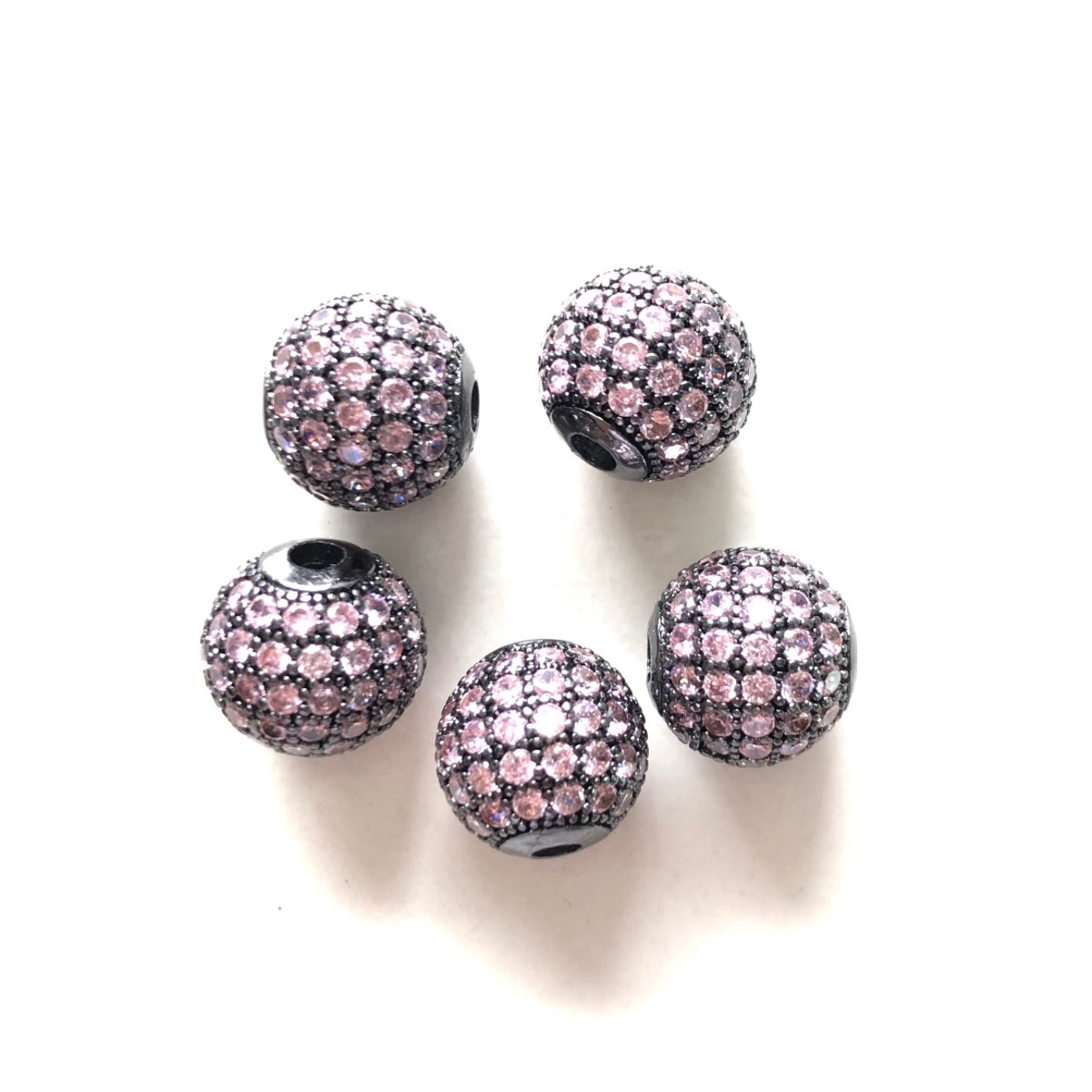 10pcs/lot 10mm Pink CZ Paved Ball Spacers Black CZ Paved Spacers 10mm Beads Ball Beads Colorful Zirconia Charms Beads Beyond