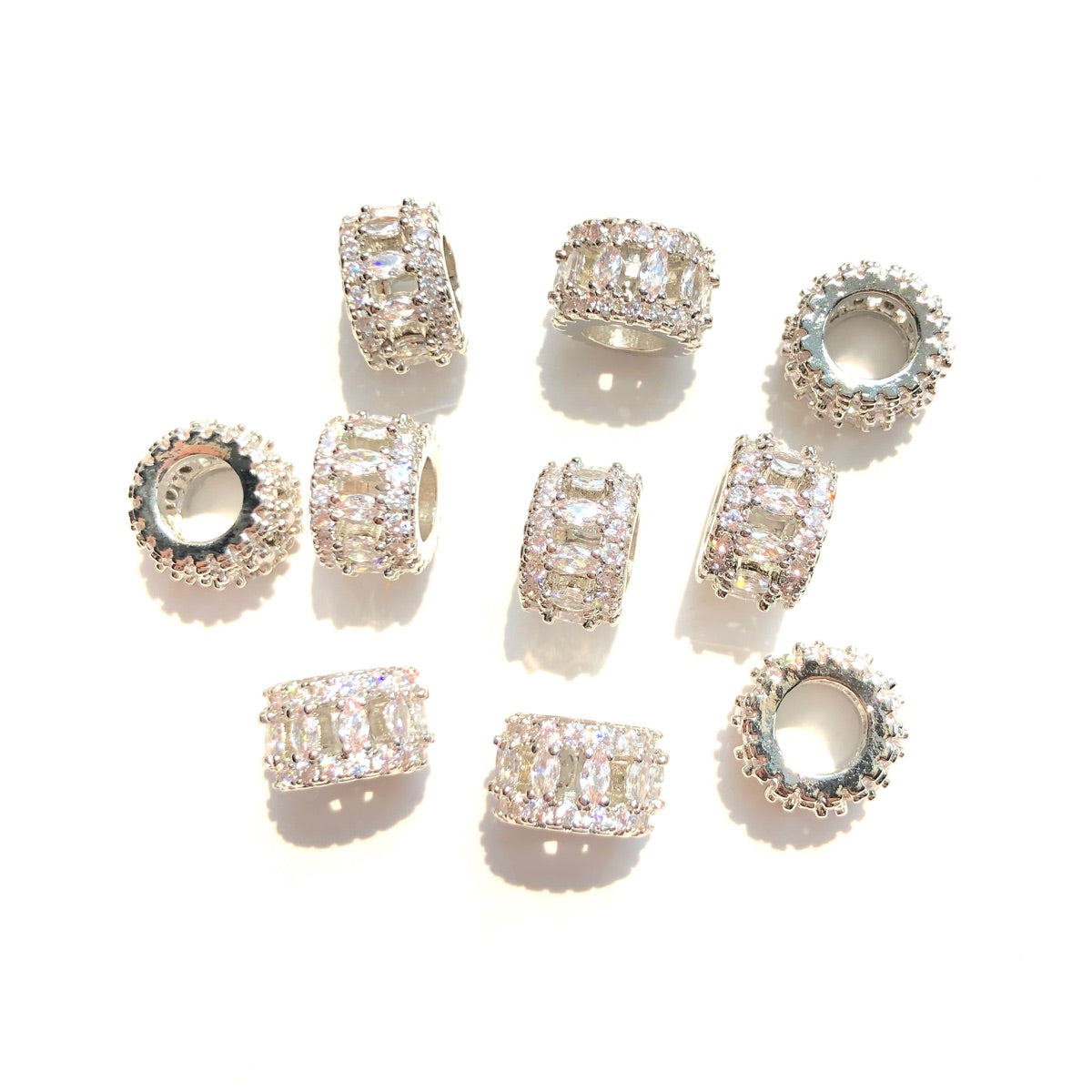 10-20-50pcs/lot CZ Paved Hollow Rondelle Wheel Spacers