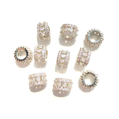 10-20-50pcs/lot CZ Paved Hollow Rondelle Wheel Spacers