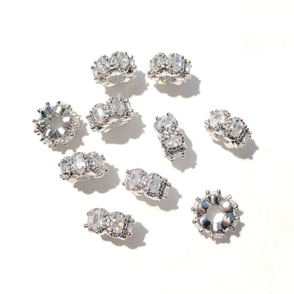 20-50pcs/lot 8.4mm Egg Shape CZ Paved Rondelle Wheel Spacers Silver CZ Paved Spacers New Spacers Arrivals Rondelle Beads Wholesale Charms Beads Beyond