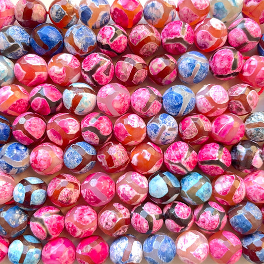10mm Pink Blue Multicolor Tibetan Agate Faceted Stone Beads Default Title Stone Beads New Beads Arrivals Tibetan Beads Charms Beads Beyond