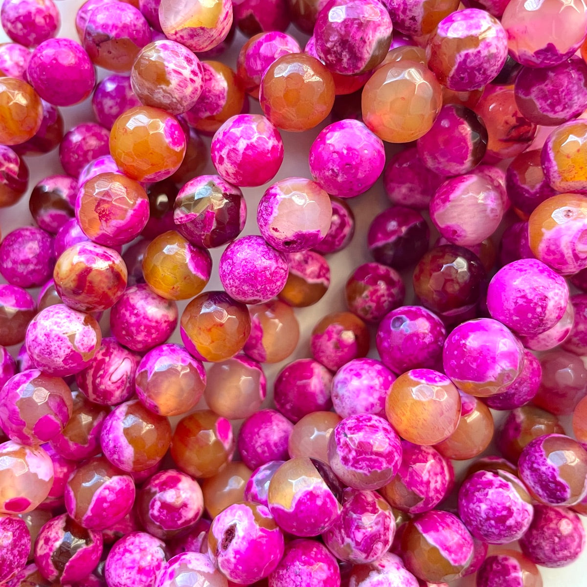 2 Strands/lot 10mm Colorful Hot Pink/Fuchsia Blue Purple Green Fire Agate Faceted Stone Beads Hot Pink Yellow Stone Beads Faceted Agate Beads New Beads Arrivals Charms Beads Beyond