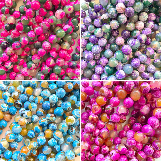 2 Strands/lot 10mm Colorful Hot Pink/Fuchsia Blue Purple Green Fire Agate Faceted Stone Beads Stone Beads Faceted Agate Beads New Beads Arrivals Charms Beads Beyond