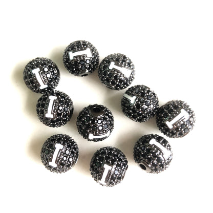 10-20pcs/lot 10mm Enamel Print CZ Paved "I" Initial Alphabet Letter Ball Spacers Beads Black on Black CZ Paved Spacers 10mm Beads Ball Beads New Spacers Arrivals Charms Beads Beyond