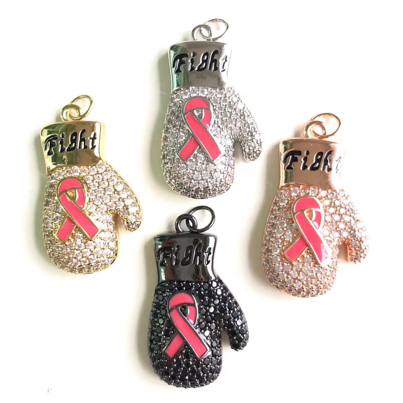 10pcs/lot CZ Pave Pink Ribbon Fight Gloves Charms - Breast Cancer Awareness Mix Colors CZ Paved Charms Breast Cancer Awareness New Charms Arrivals Charms Beads Beyond