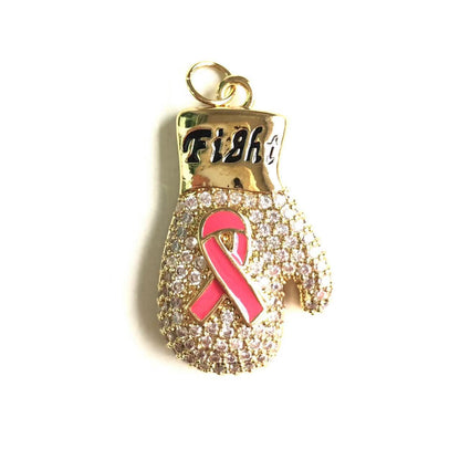 10pcs/lot CZ Pave Pink Ribbon Fight Gloves Charms - Breast Cancer Awareness CZ Paved Charms Breast Cancer Awareness New Charms Arrivals Charms Beads Beyond
