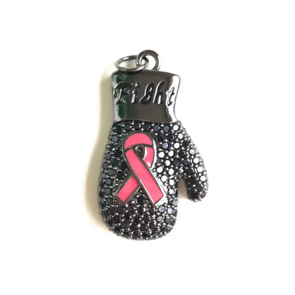 10pcs/lot CZ Pave Pink Ribbon Fight Gloves Charms - Breast Cancer Awareness CZ Paved Charms Breast Cancer Awareness New Charms Arrivals Charms Beads Beyond