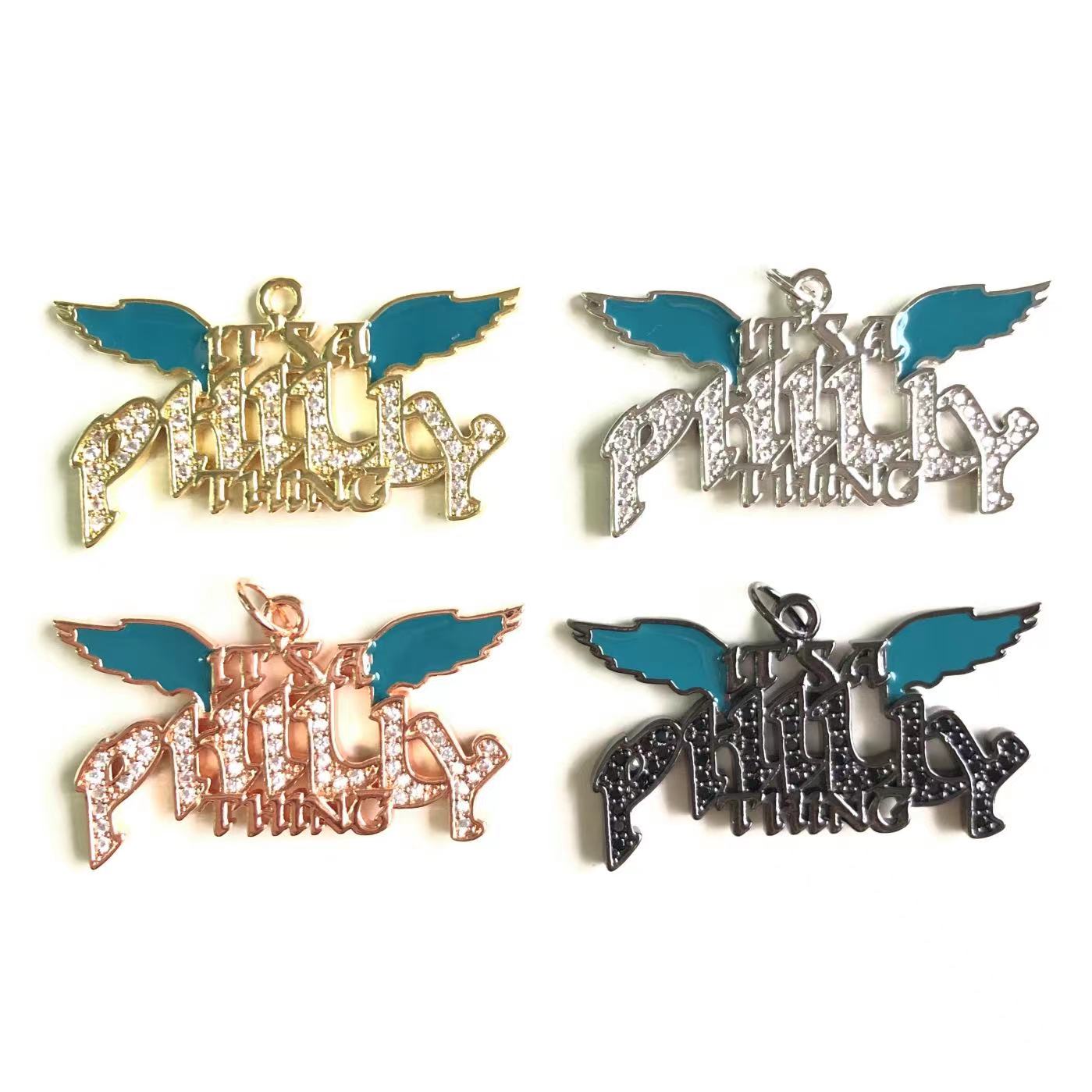 10pcs/lot CZ Paved "It is a Philly Thing" Word Philadelphia Eagles Charms Mix Colors CZ Paved Charms American Football Sports New Charms Arrivals Charms Beads Beyond