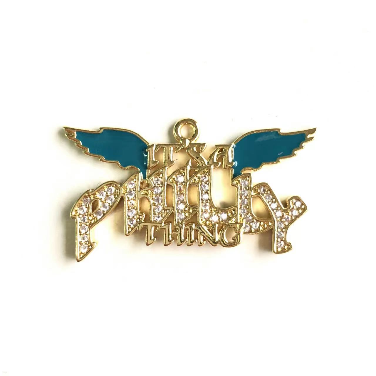 10pcs/lot CZ Paved "It is a Philly Thing" Word Philadelphia Eagles Charms Gold CZ Paved Charms American Football Sports New Charms Arrivals Charms Beads Beyond