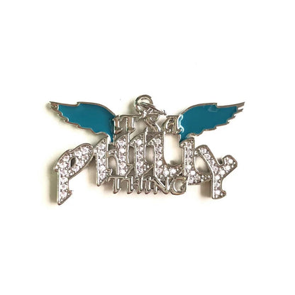 10pcs/lot CZ Paved "It is a Philly Thing" Word Philadelphia Eagles Charms Silver CZ Paved Charms American Football Sports New Charms Arrivals Charms Beads Beyond
