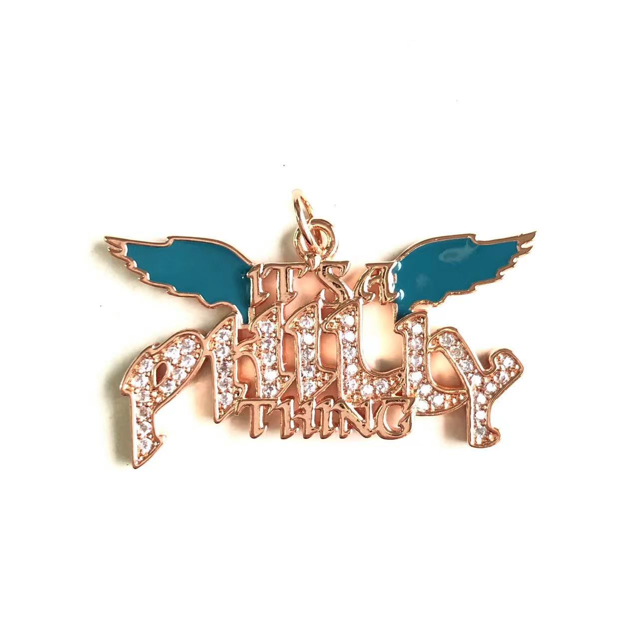 10pcs/lot CZ Paved "It is a Philly Thing" Word Philadelphia Eagles Charms Rose Gold CZ Paved Charms American Football Sports New Charms Arrivals Charms Beads Beyond