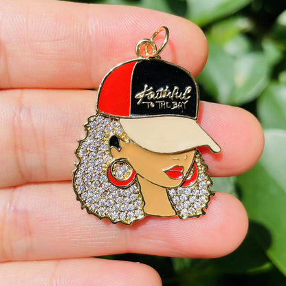 10pcs/lot CZ Paved Faithful to The Bay San Francisco 49ERs Afro Black Girl Charms CZ Paved Charms Afro Girl/Queen Charms American Football Sports New Charms Arrivals Charms Beads Beyond
