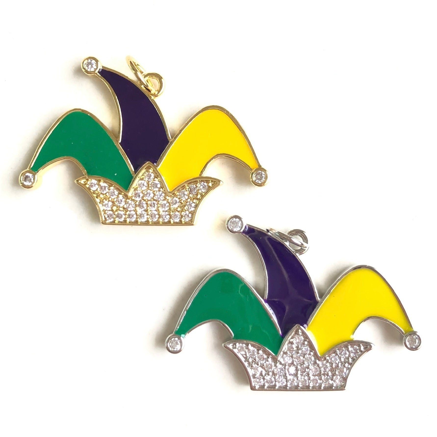 10pcs/lot CZ Paved Mardi Gras Joker Hat Charm Pendants Mix Colors CZ Paved Charms Mardi Gras New Charms Arrivals Charms Beads Beyond