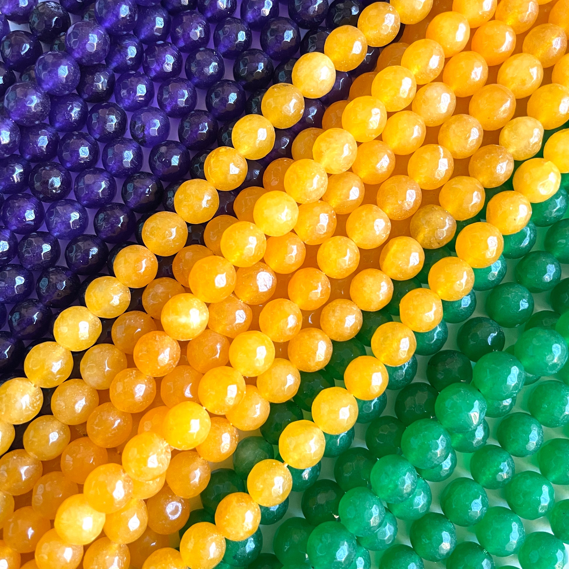2 Strands/lot 10mm Mardi Gras Color Yellow Green Purple Jade Faceted Stone Beads 2 Each Color Stone Beads Mardi Gras New Beads Arrivals Round Jade Beads Charms Beads Beyond
