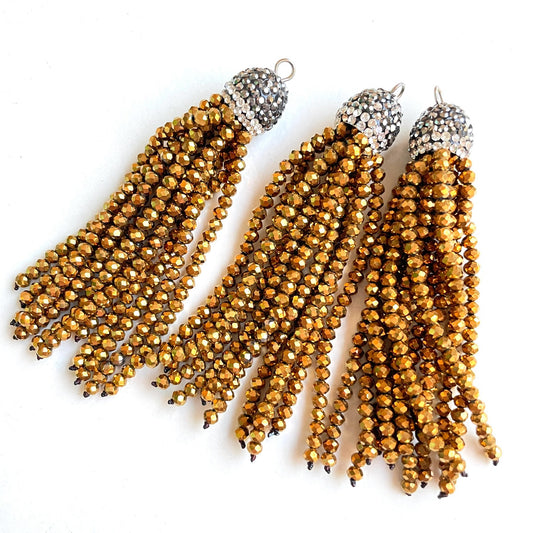 3pcs/lot Electroplated Gold Crystal Tassel Pendant for Jewelry Making Crystal Tassels Charms Beads Beyond