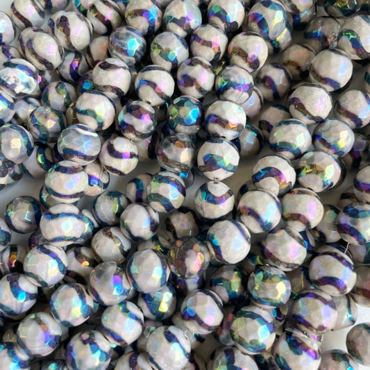 8mm Electroplated AB Black Stripe Gray Faceted Tibetan Agate Stone Beads Electroplated Beads Electroplated Tibetan Beads New Beads Arrivals Charms Beads Beyond