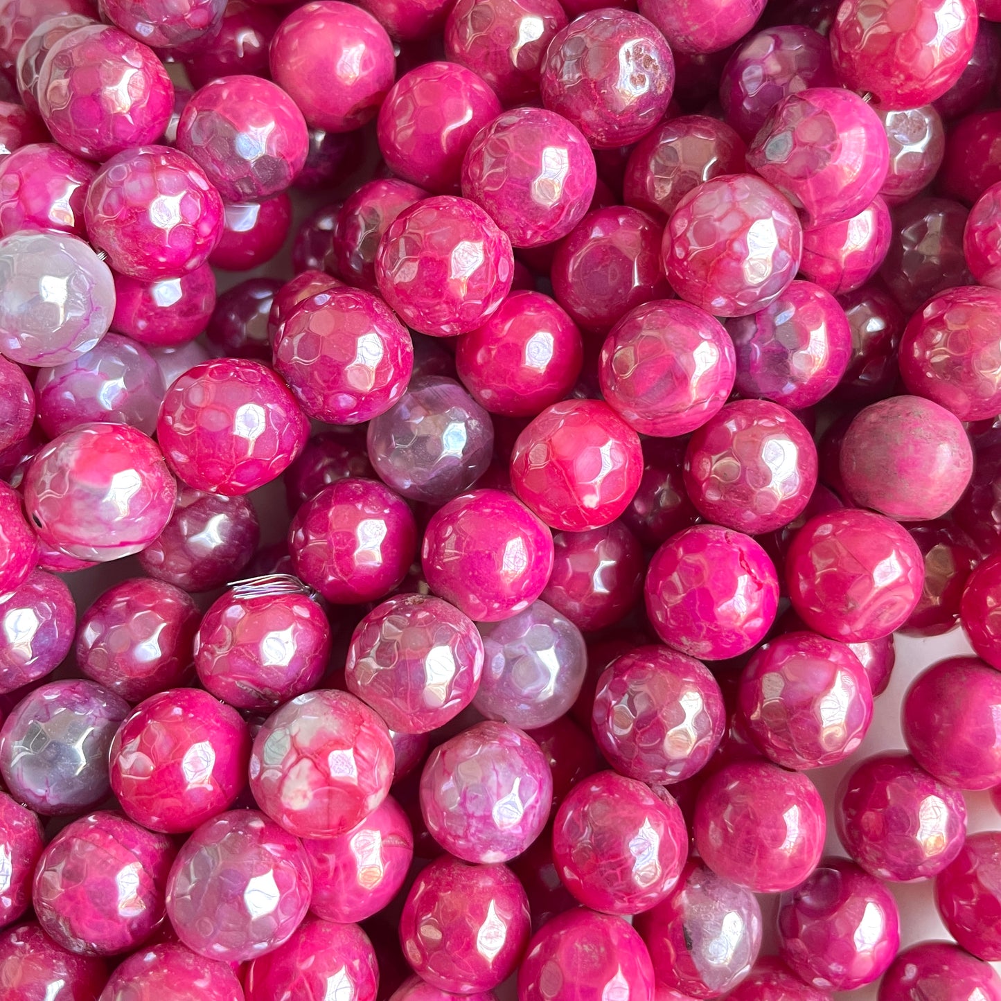 2 Strands/lot 10mm Electroplated Hot Pink Fuchsia Fire Agate Faceted Stone Beads Electroplated Beads Electroplated Faceted Agate Beads New Beads Arrivals Charms Beads Beyond
