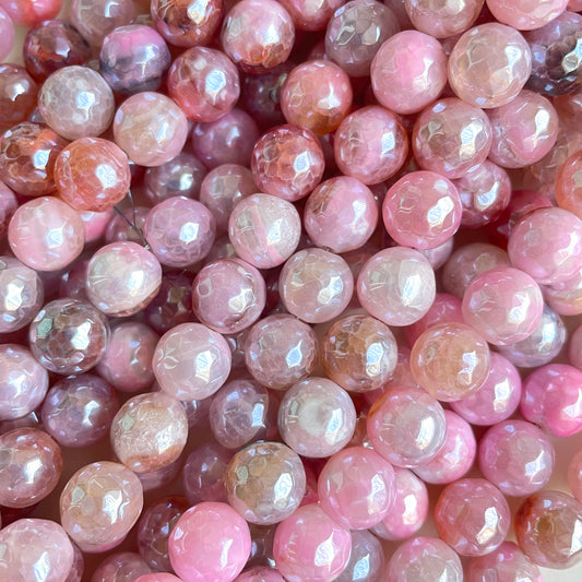 2 Strands/lot 10mm Electroplated Pink Agate Faceted Stone Beads Electroplated Beads Electroplated Faceted Agate Beads New Beads Arrivals Charms Beads Beyond