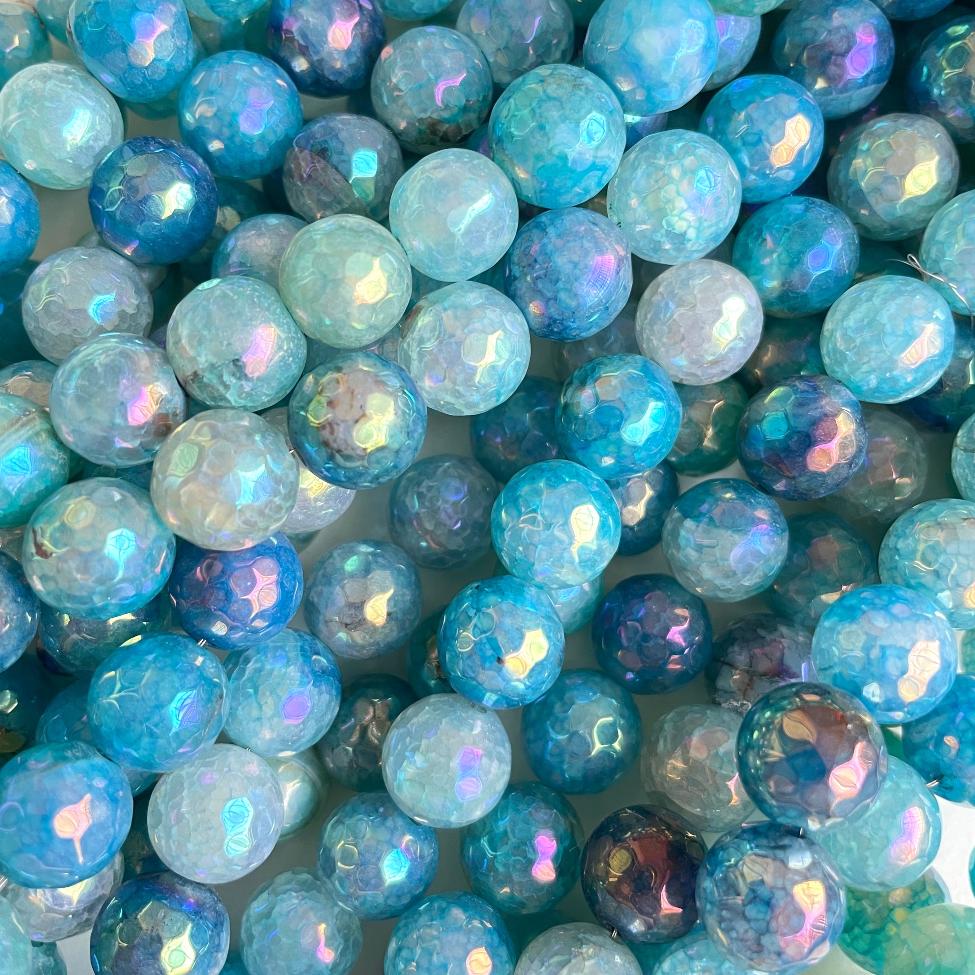 2 Strands/lot 10mm Electroplated AB Turquoise Blue Agate Faceted Stone Beads