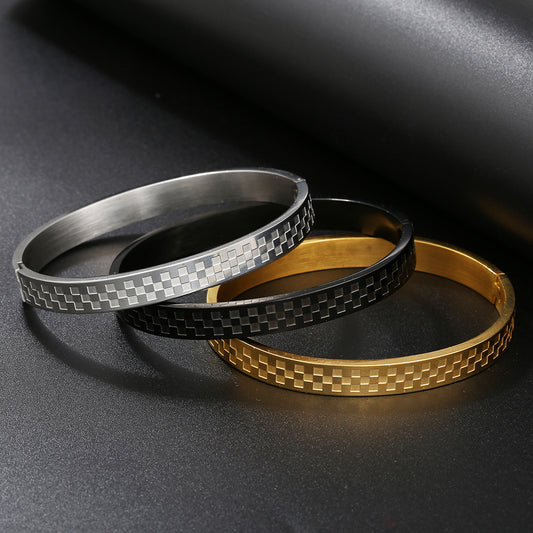 5pcs/lot Block Pattern Stainless Steel Bangle for Men Mix Colors Men Bracelets Charms Beads Beyond