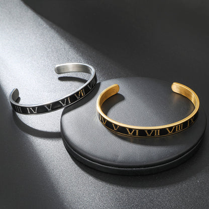 5pcs/lot Black Enamel Roman Numeral Stainless Steel Bangle for Men Women & Men Bracelets Charms Beads Beyond
