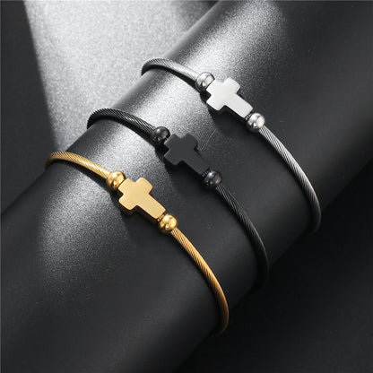 5pcs/lot Cross Stainless Steel Open Bangle for Women & Men Mix Colors Women & Men Bracelets Charms Beads Beyond