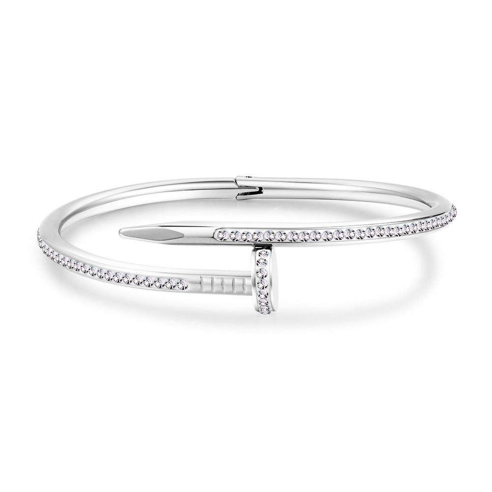 5pcs /lot Rhinestone Pave Nail Stainless Steel Bangles for Women Silver Women & Men Bracelets Charms Beads Beyond