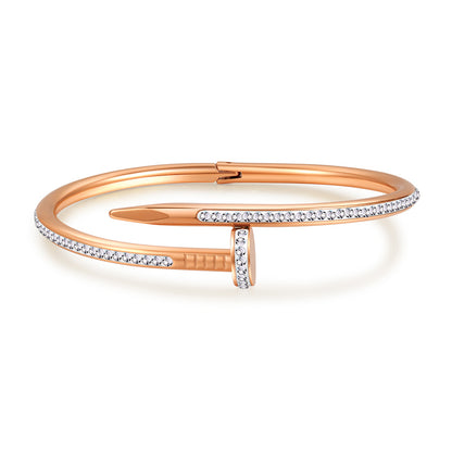 5pcs /lot Rhinestone Pave Nail Stainless Steel Bangles for Women Rose Gold Women & Men Bracelets Charms Beads Beyond