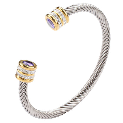 6-12pcs/lot Colorful Diamond Birthstone Rhinestone Pave Open Stainless Steel Bangle for Women February Women Bracelets Charms Beads Beyond
