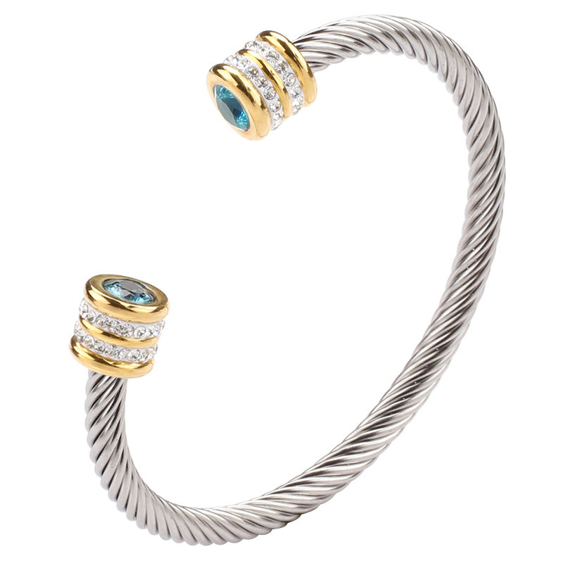 6-12pcs/lot Colorful Diamond Birthstone Rhinestone Pave Open Stainless Steel Bangle for Women December Women Bracelets Charms Beads Beyond