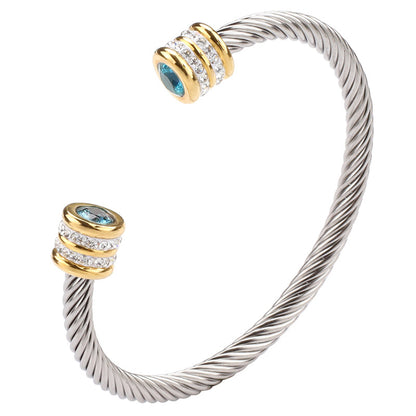 6-12pcs/lot Colorful Diamond Birthstone Rhinestone Pave Open Stainless Steel Bangle for Women December Women Bracelets Charms Beads Beyond
