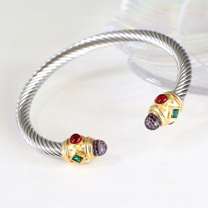 5pcs/lot Colorful Rhinestone Faceted Stone Stainless Steel Open Bangle for Women Color 3 Women Bracelets Charms Beads Beyond