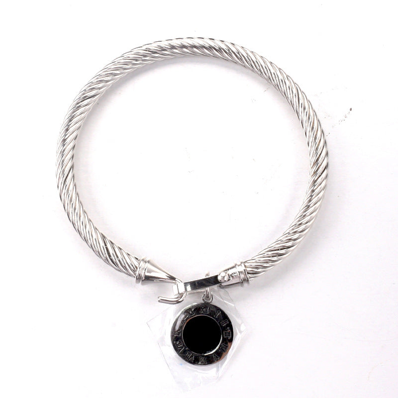 5pcs/lot Roman Numeral Pendant Stainless Steel Bangle for Women Silver Women Bracelets Charms Beads Beyond