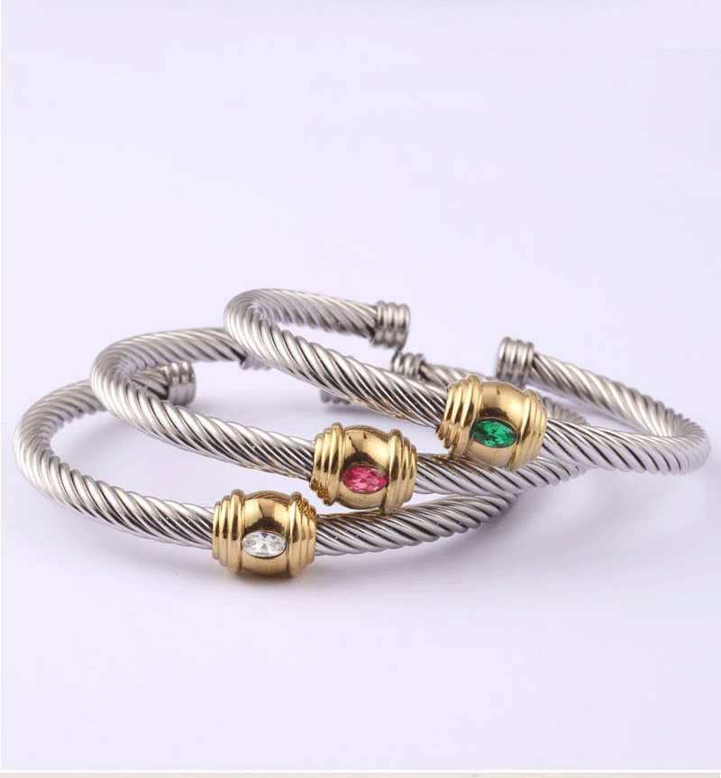 5pcs/lot Colorful Diamond Twist Stainless Steel Open Bangle for Women Women Bracelets Charms Beads Beyond