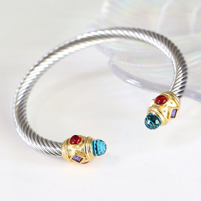 5pcs/lot Colorful Rhinestone Faceted Stone Stainless Steel Open Bangle for Women Color 2 Women Bracelets Charms Beads Beyond