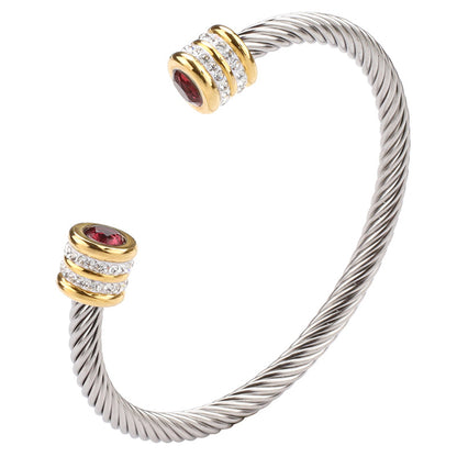 6-12pcs/lot Colorful Diamond Birthstone Rhinestone Pave Open Stainless Steel Bangle for Women January Women Bracelets Charms Beads Beyond
