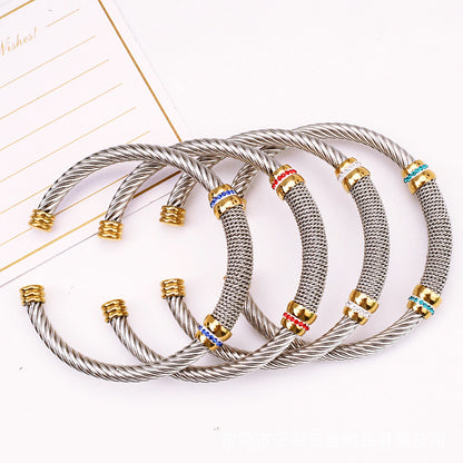 5pcs/lot Rhinestone Pave Stainless Steel Open Bangle for Women Mix Colors Women Bracelets Charms Beads Beyond