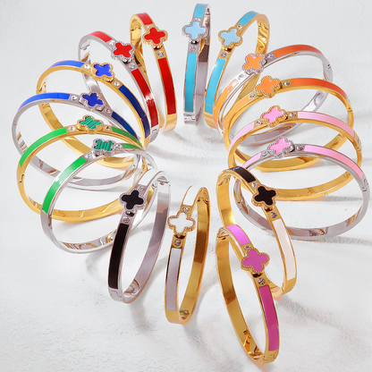 5pcs/lot Gold Plated Colorful Clover Stainless Steel Bangles for Women Mix Random Colors Women & Men Bracelets Charms Beads Beyond