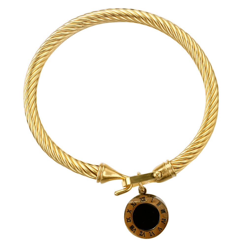 5pcs/lot Roman Numeral Pendant Stainless Steel Bangle for Women Gold Women Bracelets Charms Beads Beyond