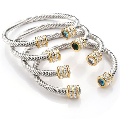 6-12pcs/lot Colorful Diamond Birthstone Rhinestone Pave Open Stainless Steel Bangle for Women Women Bracelets Charms Beads Beyond