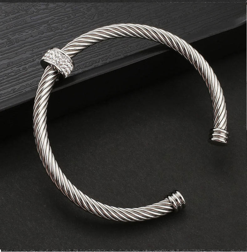 5pcs/lot Rhinestone Pave Stainless Steel Open Bangle for Women Women Bracelets Charms Beads Beyond