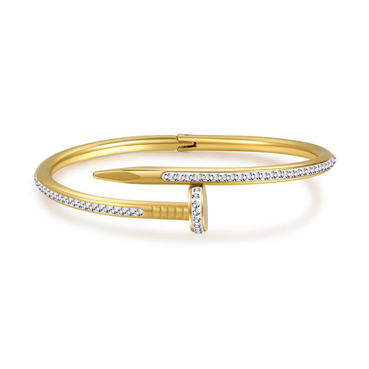 5pcs /lot Rhinestone Pave Nail Stainless Steel Bangles for Women Gold Women & Men Bracelets Charms Beads Beyond