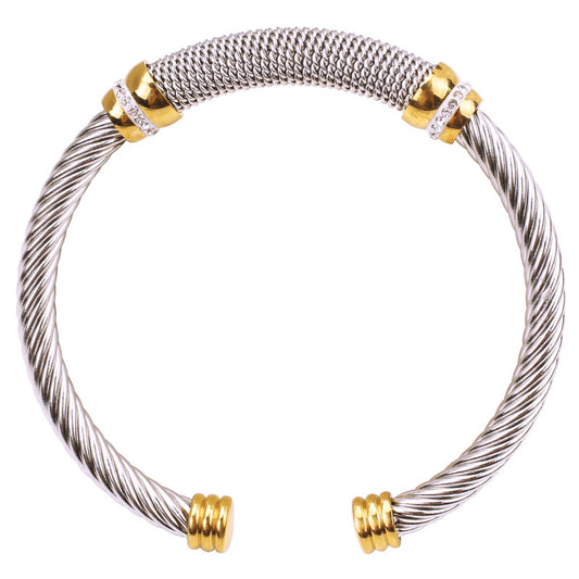 5pcs/lot Rhinestone Pave Stainless Steel Open Bangle for Women Women Bracelets Charms Beads Beyond