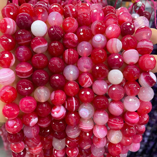 2 Strands/lot 10mm Pink Banded Agate Faceted Stone Beads Stone Beads Faceted Agate Beads New Beads Arrivals Charms Beads Beyond