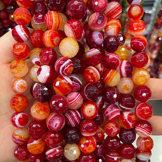2 Strands/lot 10mm Red Banded Agate Faceted Stone Beads Stone Beads Faceted Agate Beads New Beads Arrivals Charms Beads Beyond