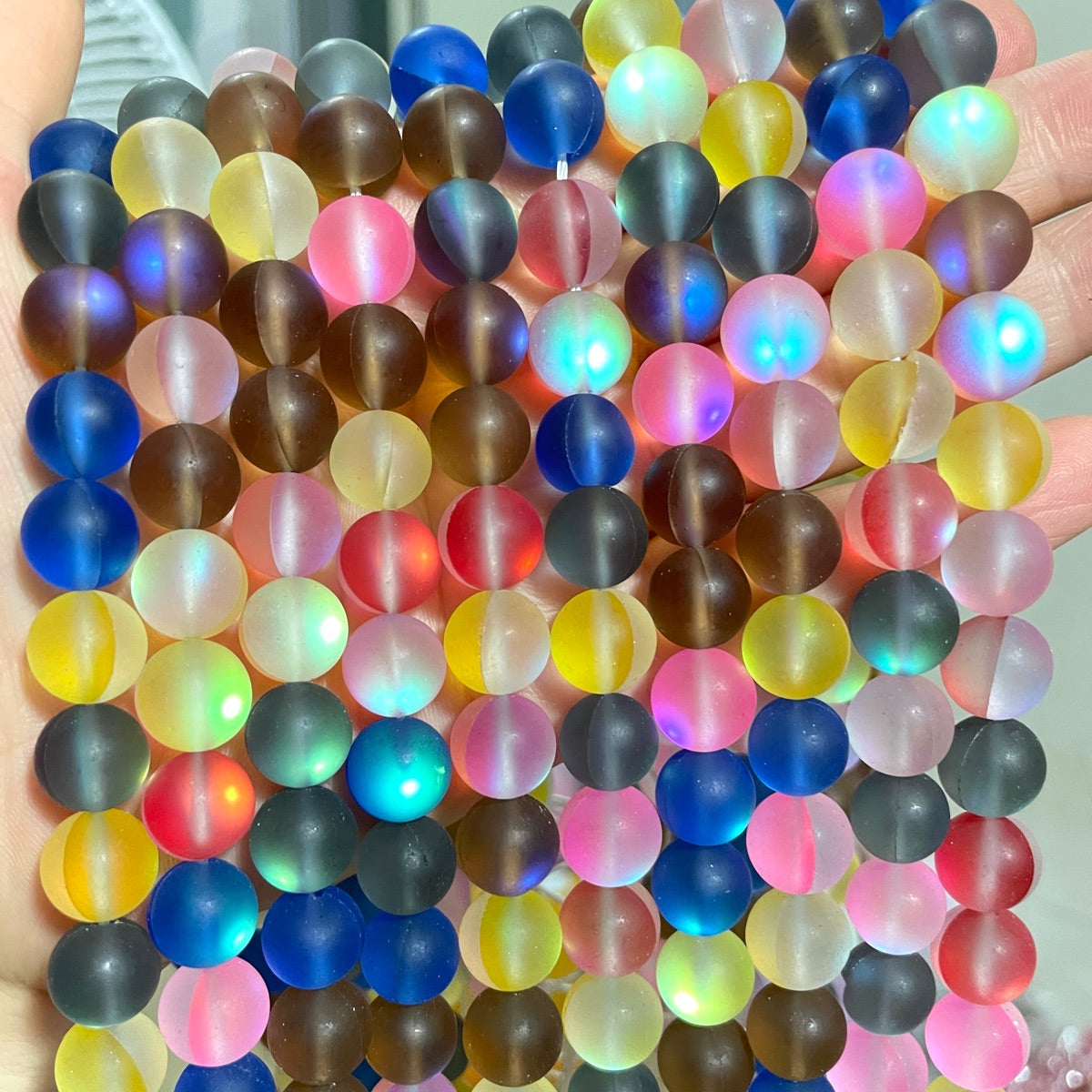 2 Strands/lot 10mm Multicolor Matte Moonstone Beads Glass Beads Round Glass Beads Charms Beads Beyond